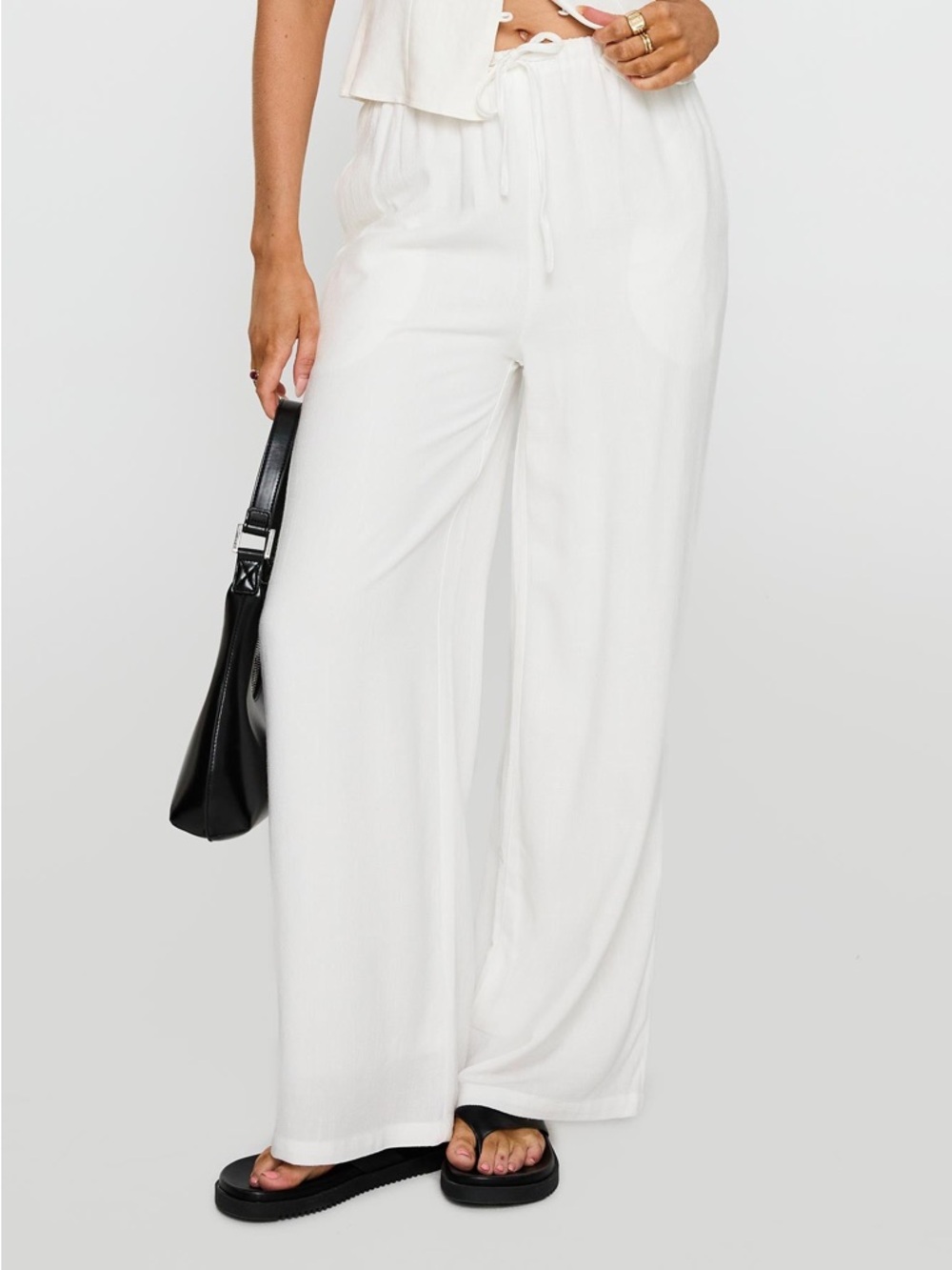 NWT Princess Polly White Linen Blend Wide Leg Pants Drawstring High Waist - Picture 12 of 14
